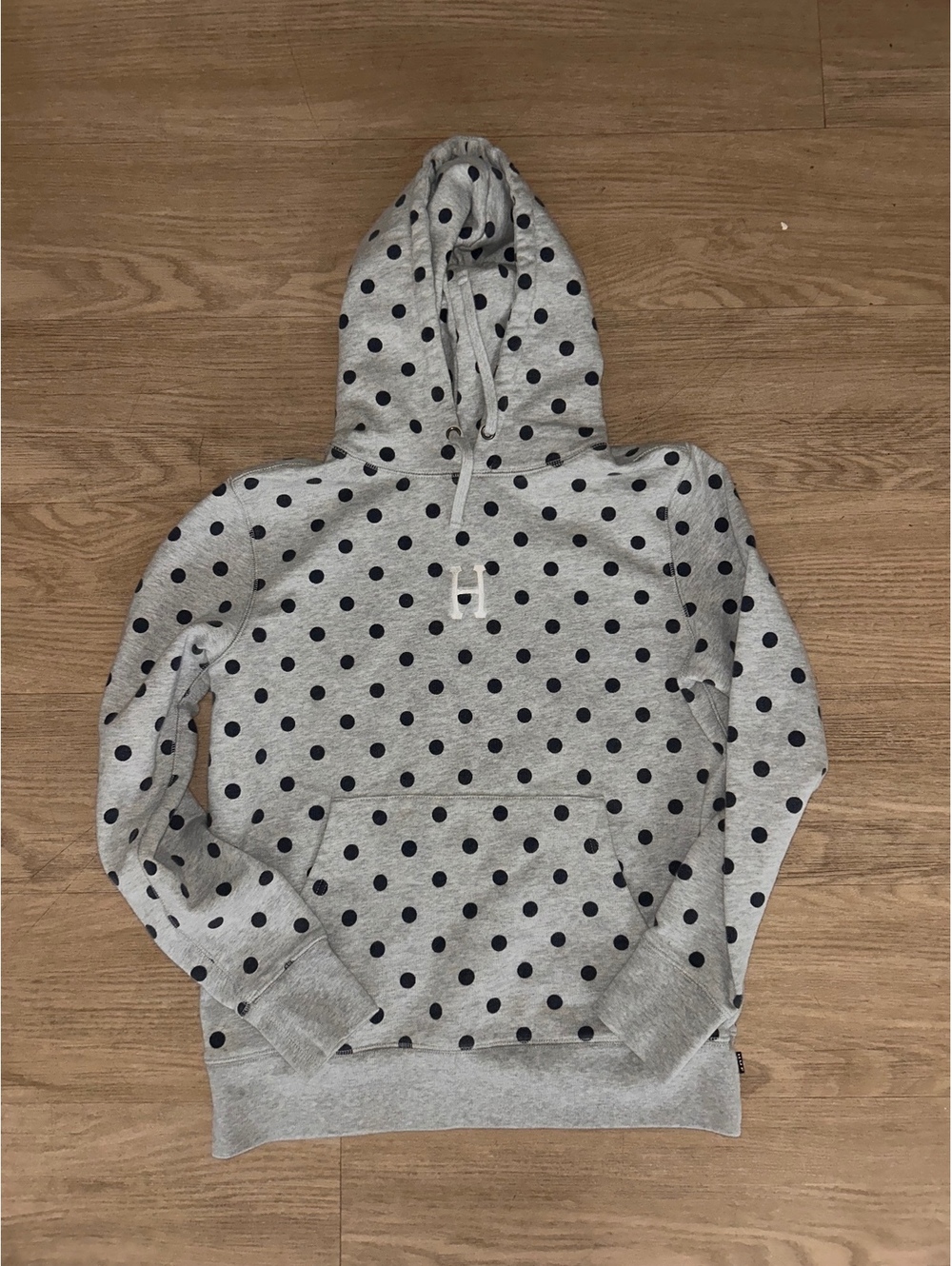 Men's Gray Polka Dot Hoodie with Front Pocket